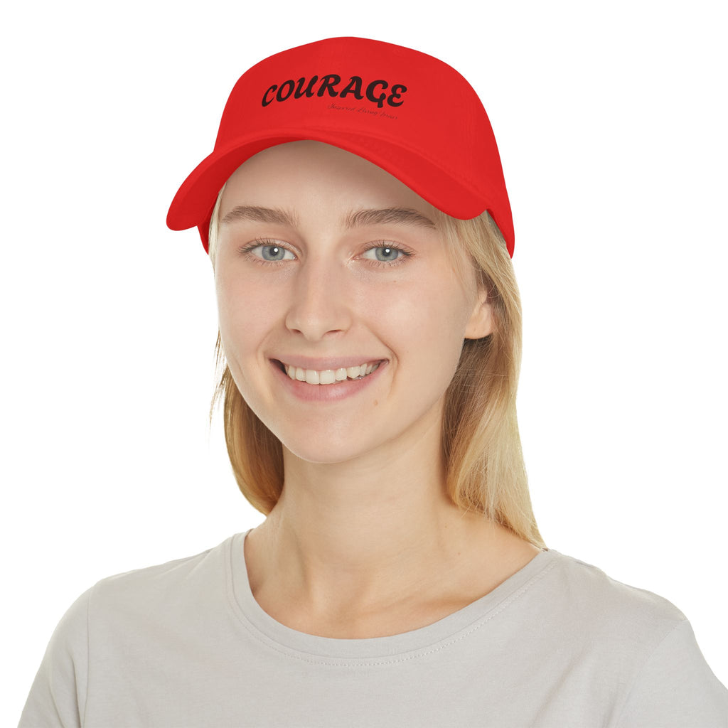 Courage Red Low Profile Baseball Cap, Empowering Hat, Everyday Wear, Gift for Sports, Motivational Accessory, Adjustable Cap
